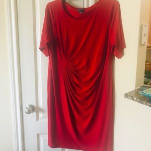 Connected Apparel Red faux wrap dress